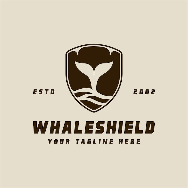 Whale tail of shield logo vintage vector illustration template icon graphic design humpback sign or symbol for nature ocean concept