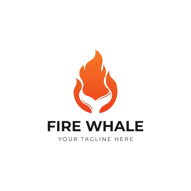 Whale tail with fire flame logo design vector