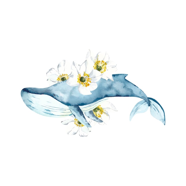 whale with flowers