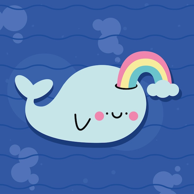 Whale with rainbow character