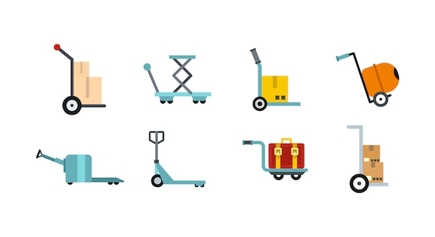 Wharehouse cart icon set. Flat set of wharehouse cart vector icons collection isolated