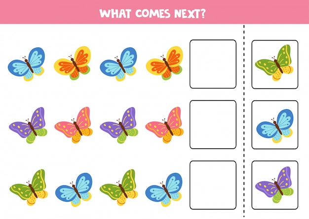 What butterfly comes next. educational puzzle for kids.