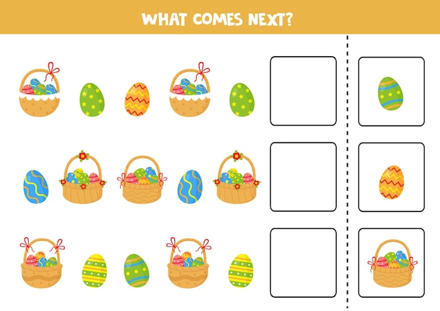 What comes next game with cartoon Easter baskets and Easter eggs