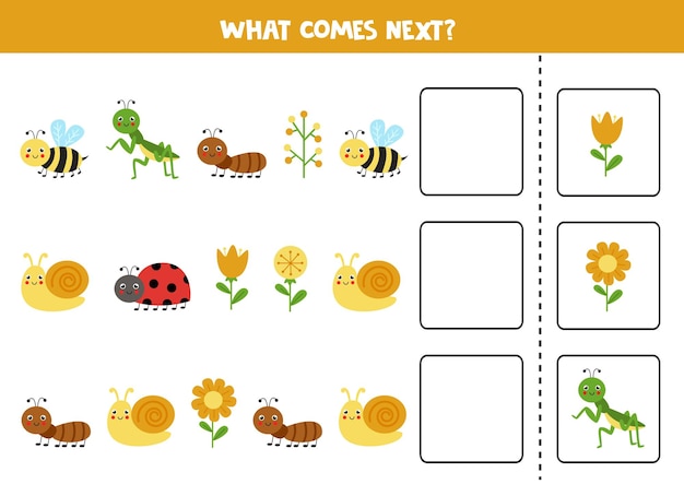 What comes next game with cute insects. Educational logical game for kids.