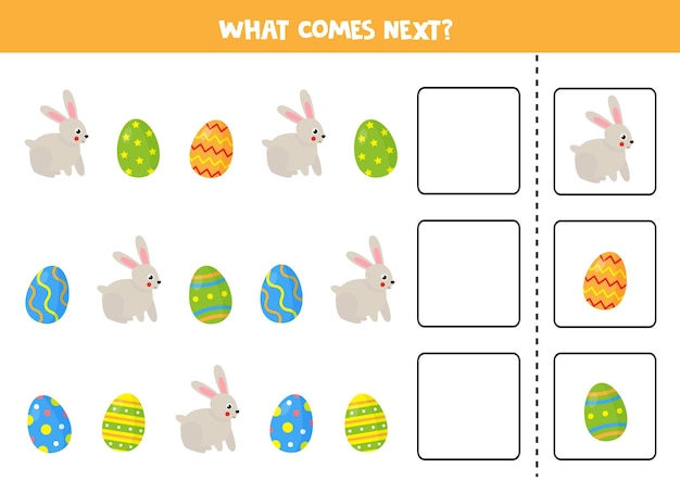 What comes next game with cute rabbit and Easter eggs. Educational logical game for kids.