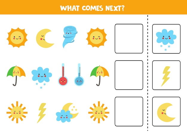 What comes next game with cute weather elements. Educational logical game for kids.