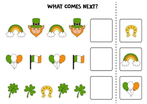 What comes next game with Saint Patrick day elements Educational logical game for kids