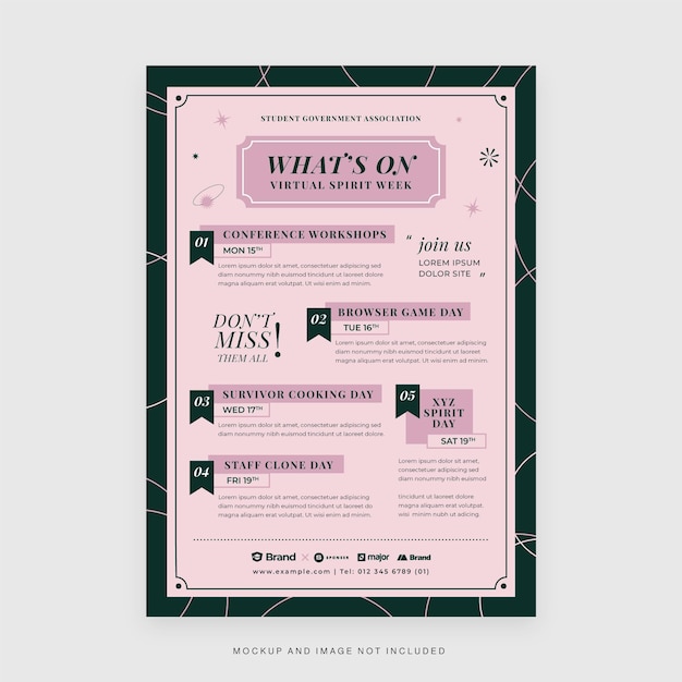 What's On Event Schedule Flyer Template in Vector for Virtual Spirit Week