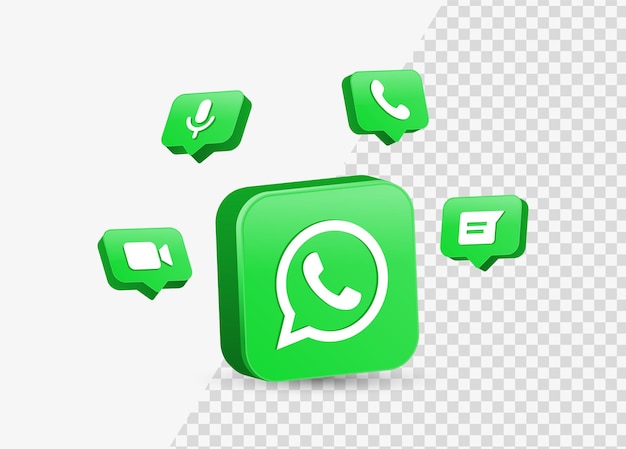 Vector whatsapp icon 3d logo in square for social media logos with notification icons in speech bubble