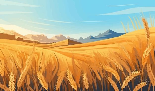 Vector wheat field vector flat minimalistic isolated illustration