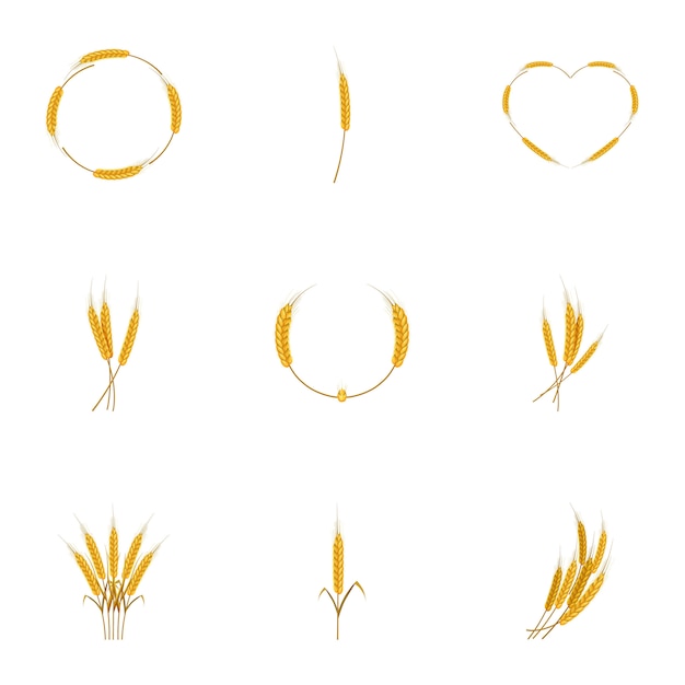 Wheat icons set, cartoon style