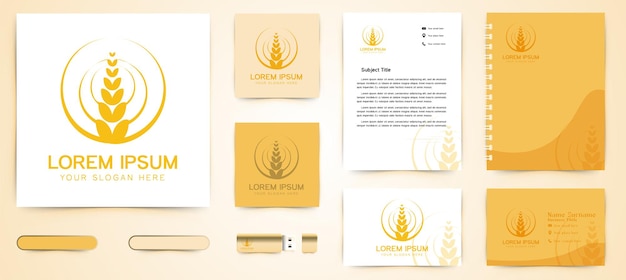 Wheat Logo and business card branding template Designs Inspiration Isolated on White Background