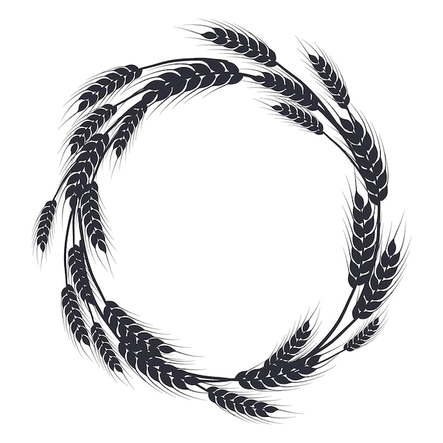 Wheat oat rye or barley circle silhouette Cereal plant border agricultural frame with black spikelets Banner for design beer bread flour packaging