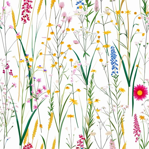 Vector wheat reeds asters daisies cherry blossoms white background