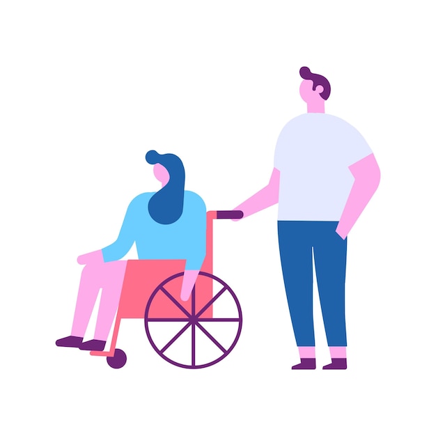 Wheel chair person flat vector illustration