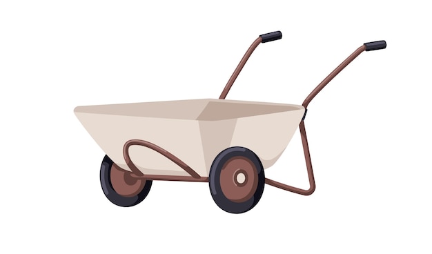 Wheelbarrow empty cart for garden construction agriculture Wheel barrow cart with handles metal container Agricultural carriage Flat cartoon vector illustration isolated on white background