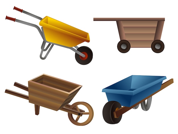 Wheelbarrow icons set