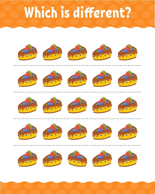 Which is different Education developing worksheet for kids Activity page Birthday theme Vector illustration