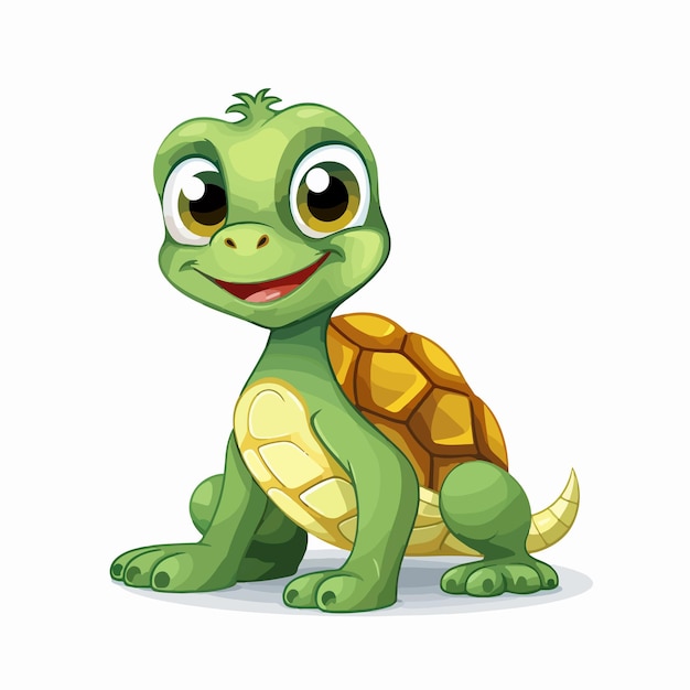 Whimsical Animated Turtle on White Background Vector Illustration