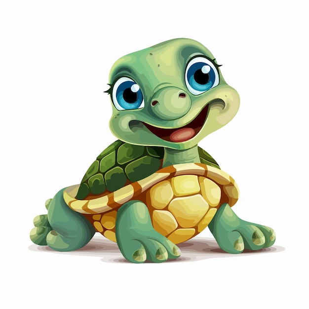 Vector whimsical animated turtle on white background vector illustration