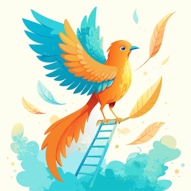 Vector whimsical ascent an orange birds dreamy perch