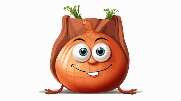 Whimsical Bag of Onions with Cute Face Vector Illustration