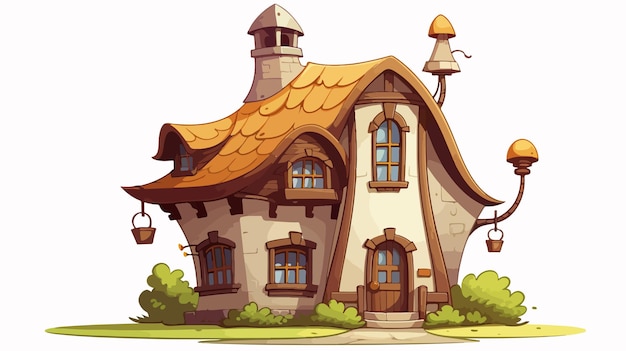 Whimsical Brown Vintage House Cartoon Illustration Stock Photo