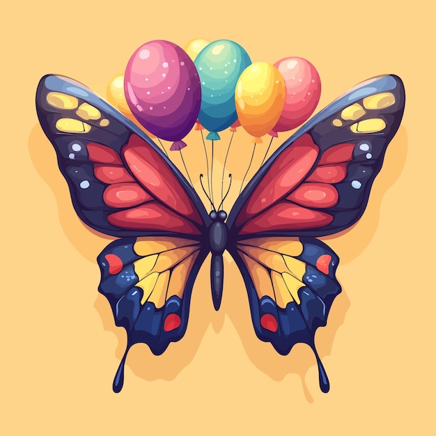 Vector whimsical butterfly with colorful balloons cartoon vector icon vector illustration