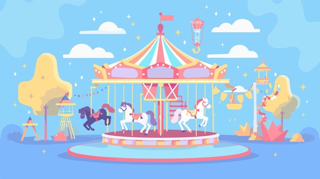 Whimsical Carousel Spinning Joyously in a Carnival