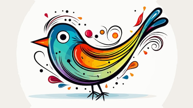 Vector whimsical cartoon bird doodle vector illustration