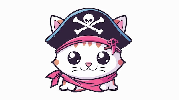 Vector whimsical cartoon cat skull and crossbones icon