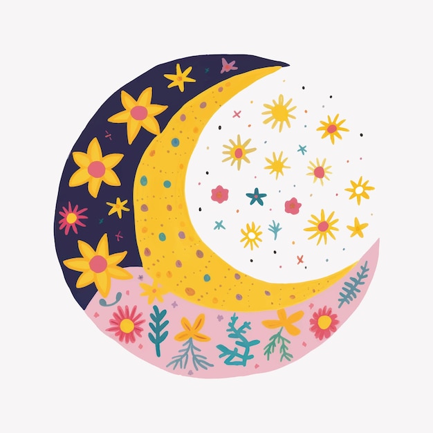 Vector whimsical celestial floral illustration