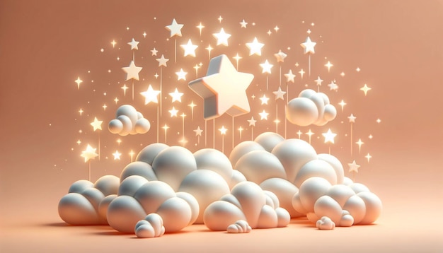 Whimsical Clouds and Stars Peach Background Dreamy Vibe