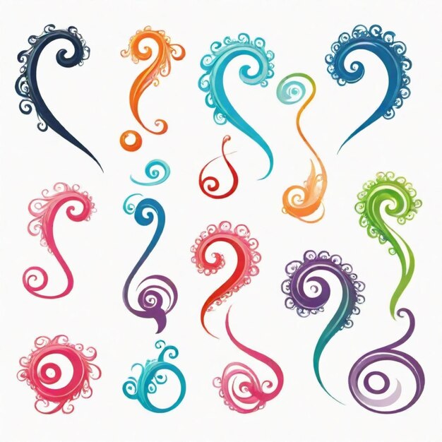 Whimsical curls detailed vector set