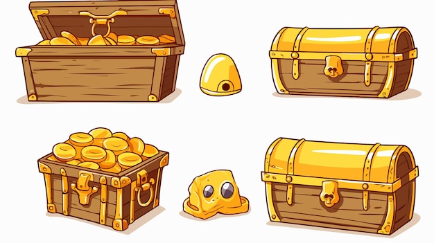 Vector whimsical doodle of treasure chest and gold bars for creative projects