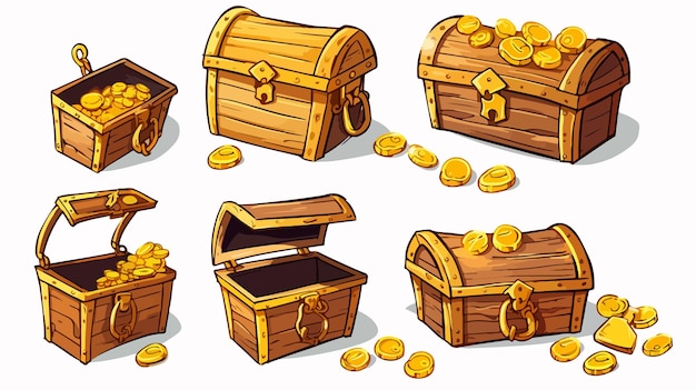 Whimsical Doodle of Treasure Chest and Gold Bars