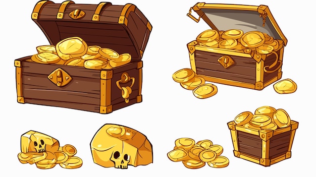 Vector whimsical doodle of treasure chest and gold bars