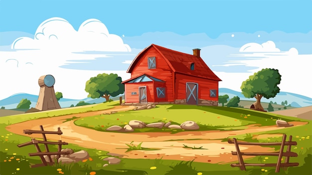 Vector whimsical farmhouse cartoon drawing for creative projects