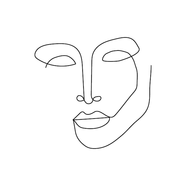 Whimsical female face continuous line drawing. One line art of womans silhouette abstraction.