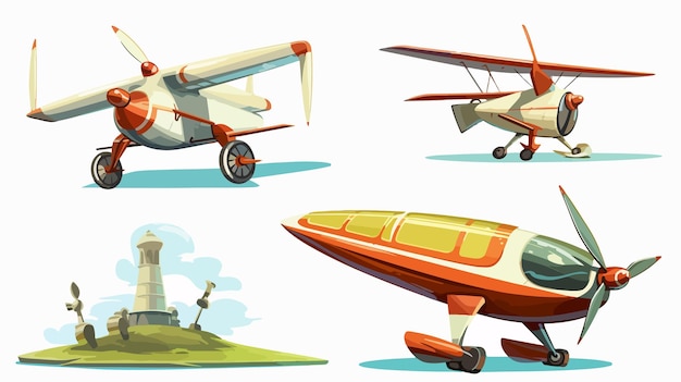 Vector whimsical gliders and wind mills vector cartoon illustration