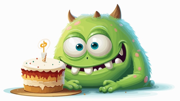 Whimsical Green Monster Cake Illustration