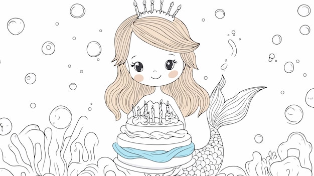 Whimsical HandDrawn Kawaii Mermaid Princess Illustration