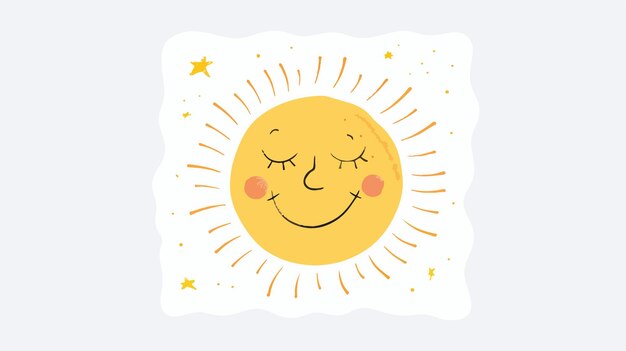 Vector whimsical handdrawn sun icon illustration on white background