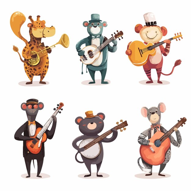 Vector whimsical humanized animals playing musical instruments