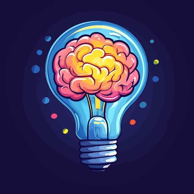 Whimsical Lightbulb Icon with Brain Illustration vector illustration