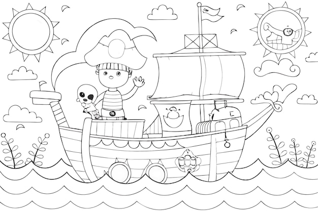 Whimsical Pirate Adventure Coloring Page for Kids Activities and Crafts