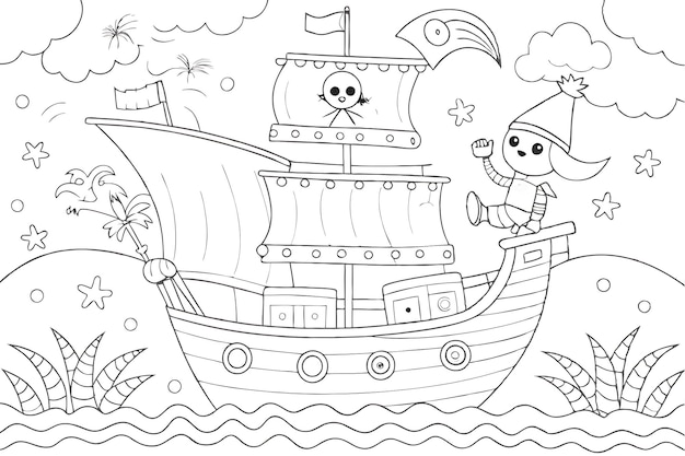 Whimsical Pirate Adventure Coloring Page for Kids Activities and Crafts