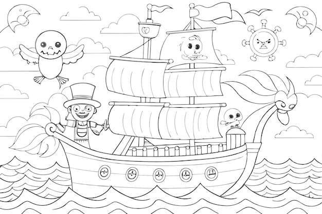 Whimsical Pirate Adventure Coloring Page for Kids Activities and Crafts