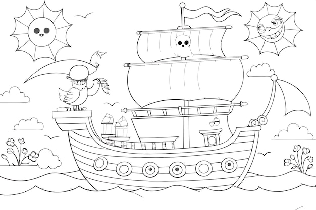 Whimsical Pirate Adventure Coloring Page for Kids Activities and Crafts