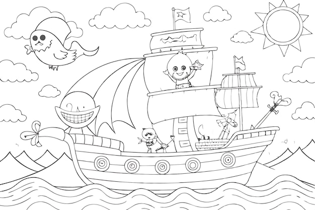 Whimsical Pirate Adventure Coloring Page for Kids Activities and Crafts